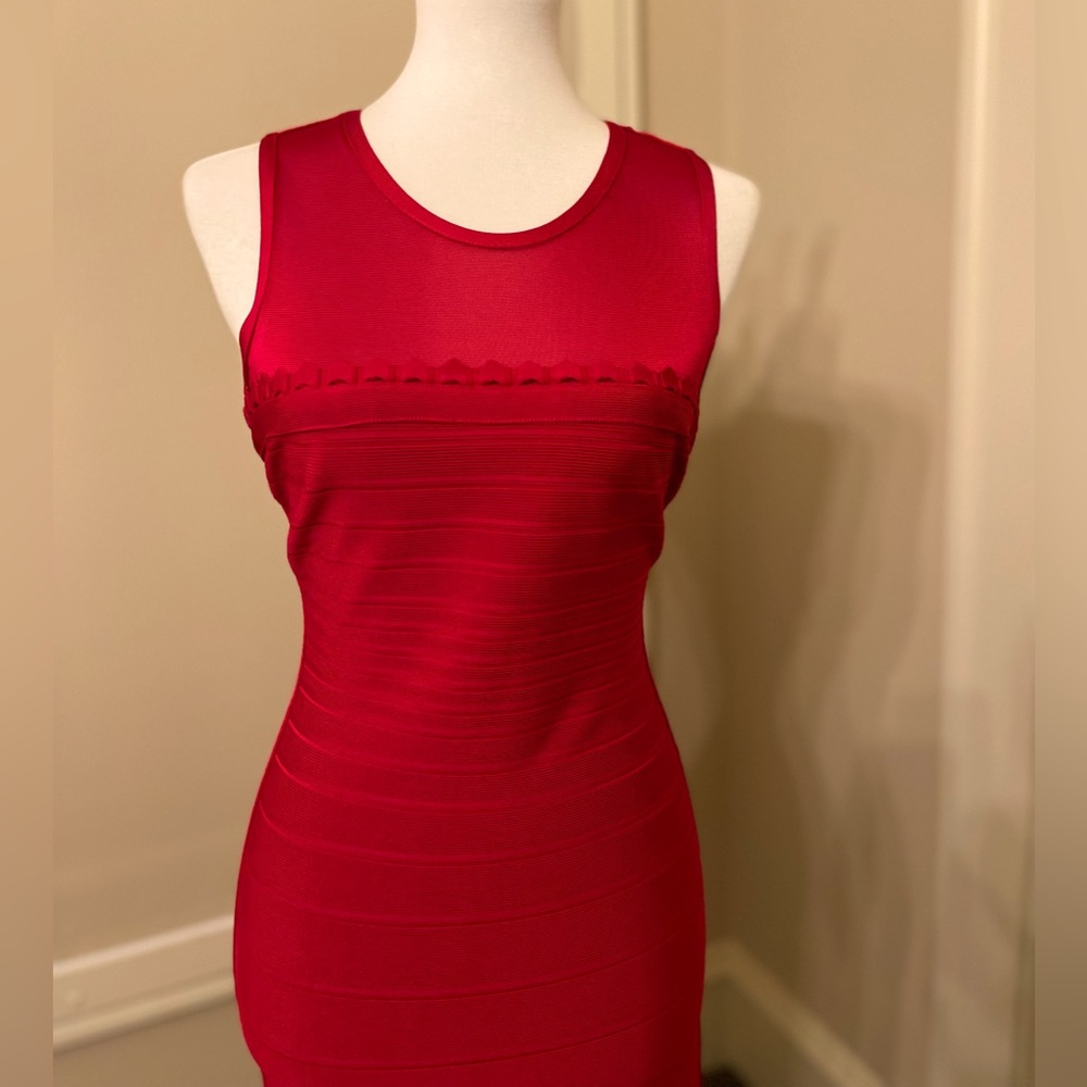 Herve Leger by Max Azria red valentine bodycon dress - Picture 2 of 14